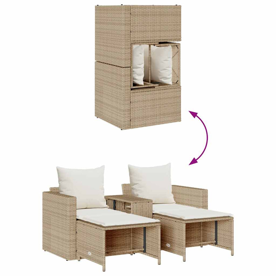5-Delige Tuinbankstel Met Kussens Stapelbaar Poly Rattan Beige Crèmewit