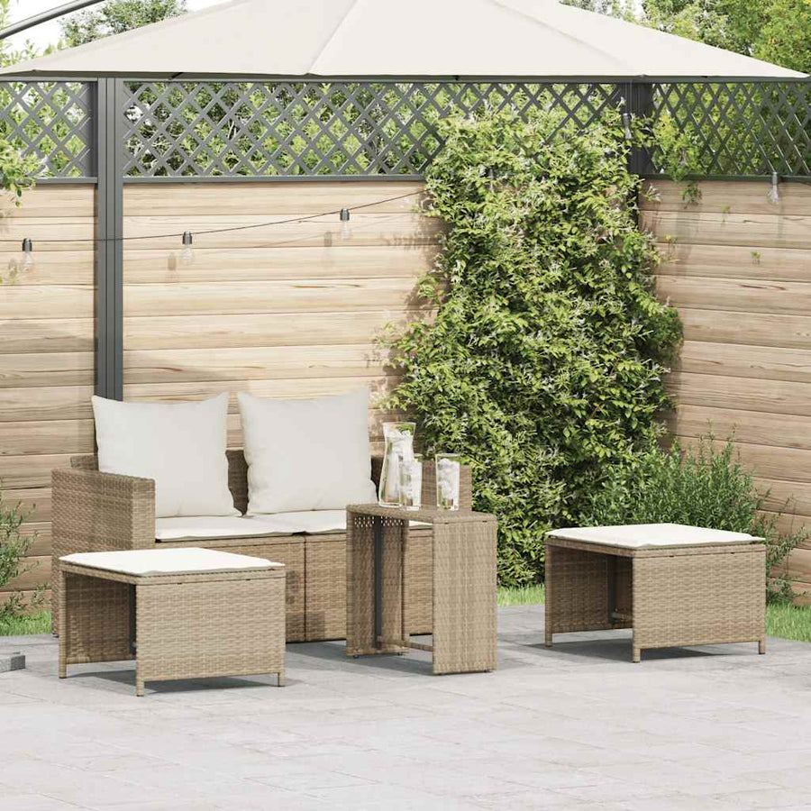 5-Delige Tuinbankstel Met Kussens Stapelbaar Poly Rattan Beige Crèmewit