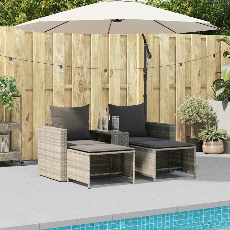 5-Delige Tuinbankstel Kussens Stapelbaar Poly Rattan Lichtgrijs Donkergrijs