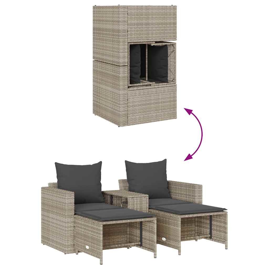 5-Delige Tuinbankstel Kussens Stapelbaar Poly Rattan Lichtgrijs Donkergrijs