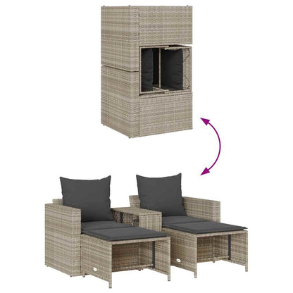 5-Delige Tuinbankstel Kussens Stapelbaar Poly Rattan Lichtgrijs Donkergrijs