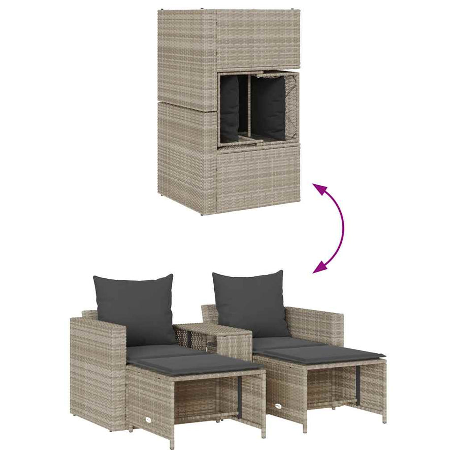 5-Delige Tuinbankstel Kussens Stapelbaar Poly Rattan Lichtgrijs Donkergrijs