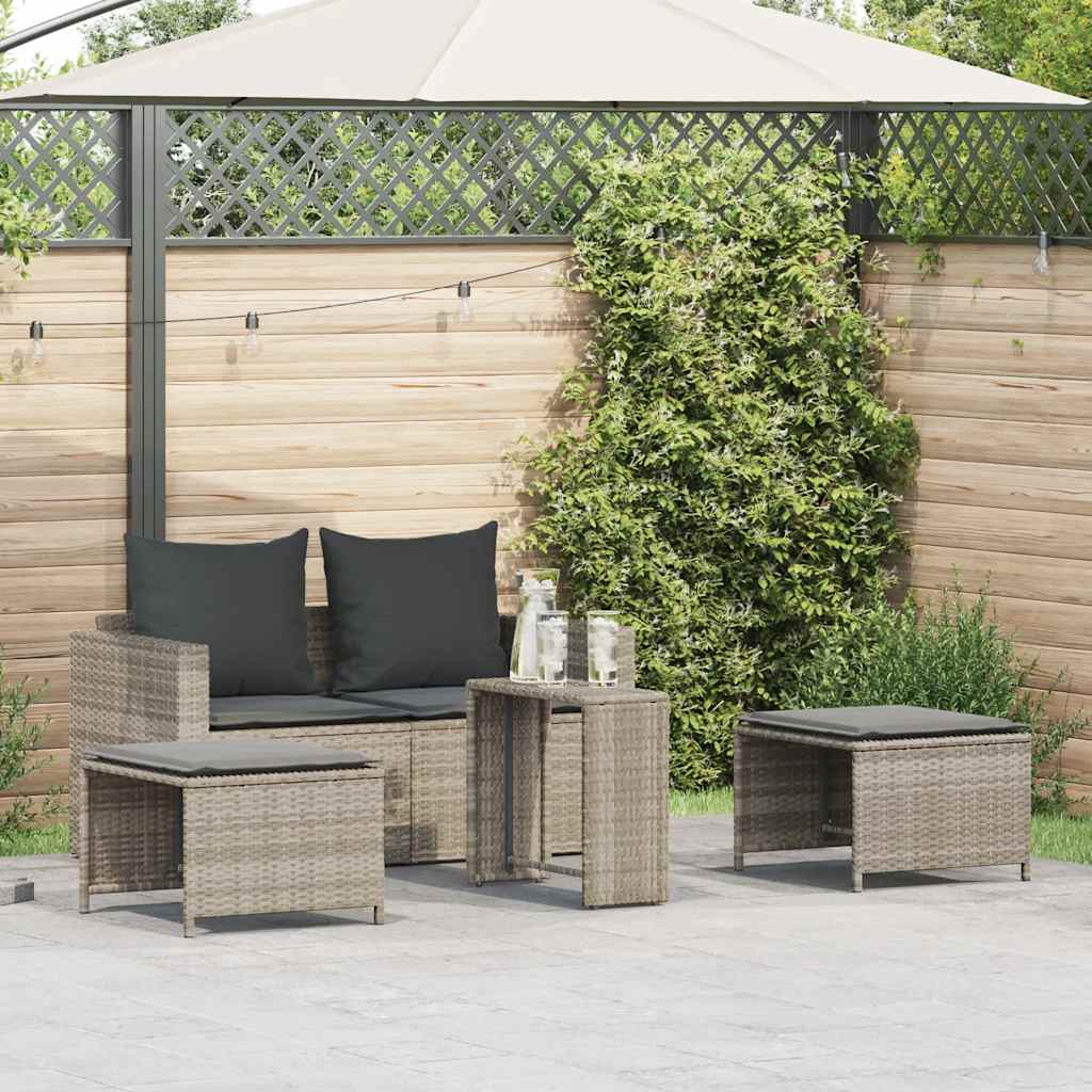 5-Delige Tuinbankstel Kussens Stapelbaar Poly Rattan Lichtgrijs Donkergrijs