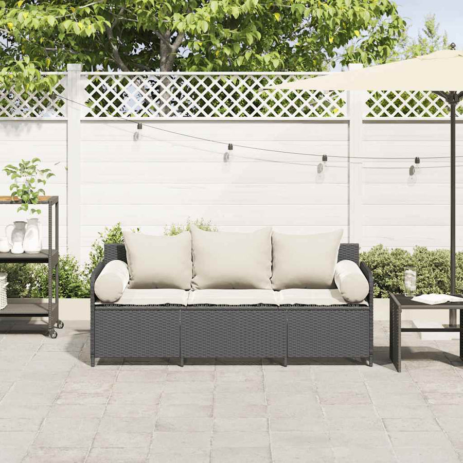 Tuinbank 3-Zits Met Kussens Poly Rattan Zwart Crèmewit