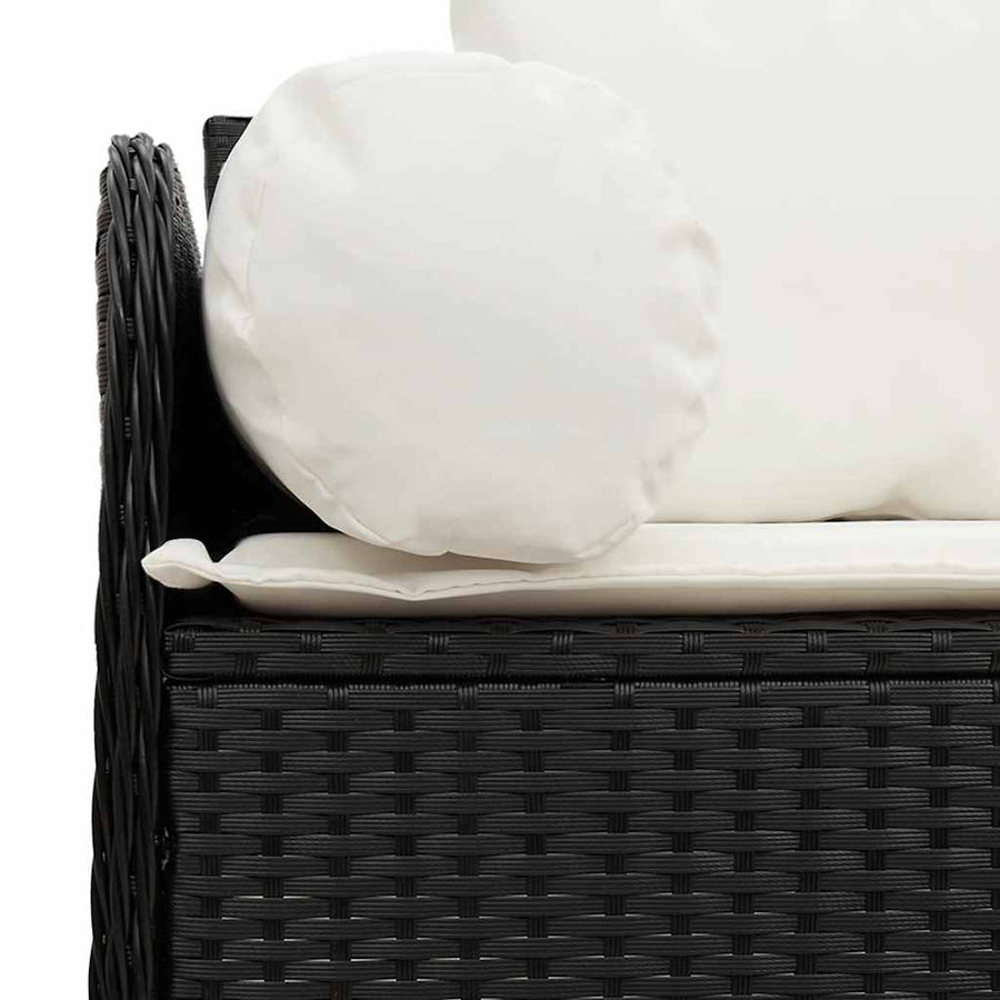 Tuinbank 3-Zits Met Kussens Poly Rattan Zwart Crèmewit