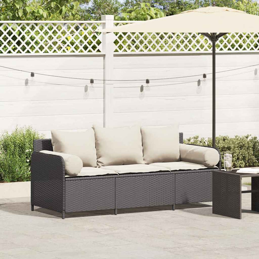 Tuinbank 3-Zits Met Kussens Poly Rattan Zwart Crèmewit