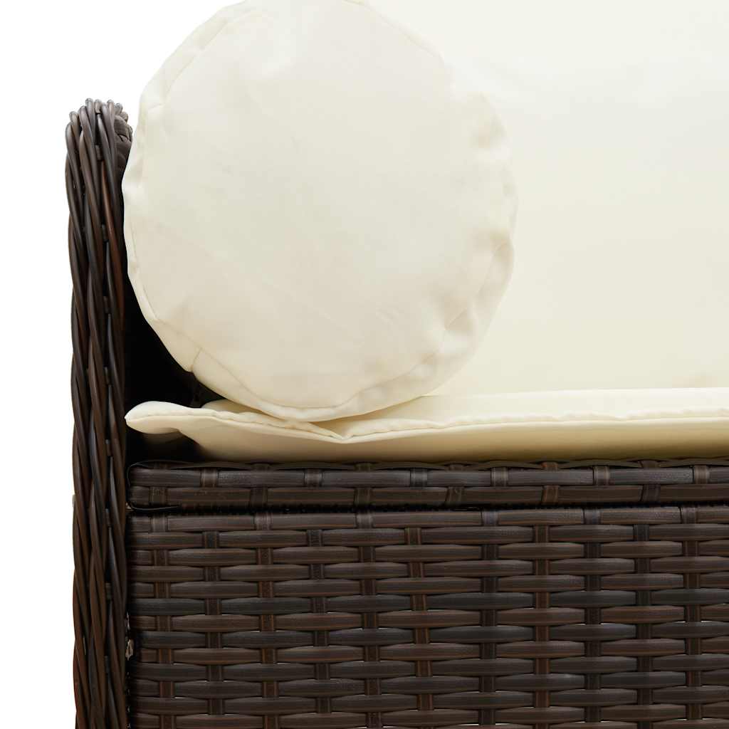 Tuinbank 3-Zits Met Kussens Poly Rattan Bruin Crèmewit