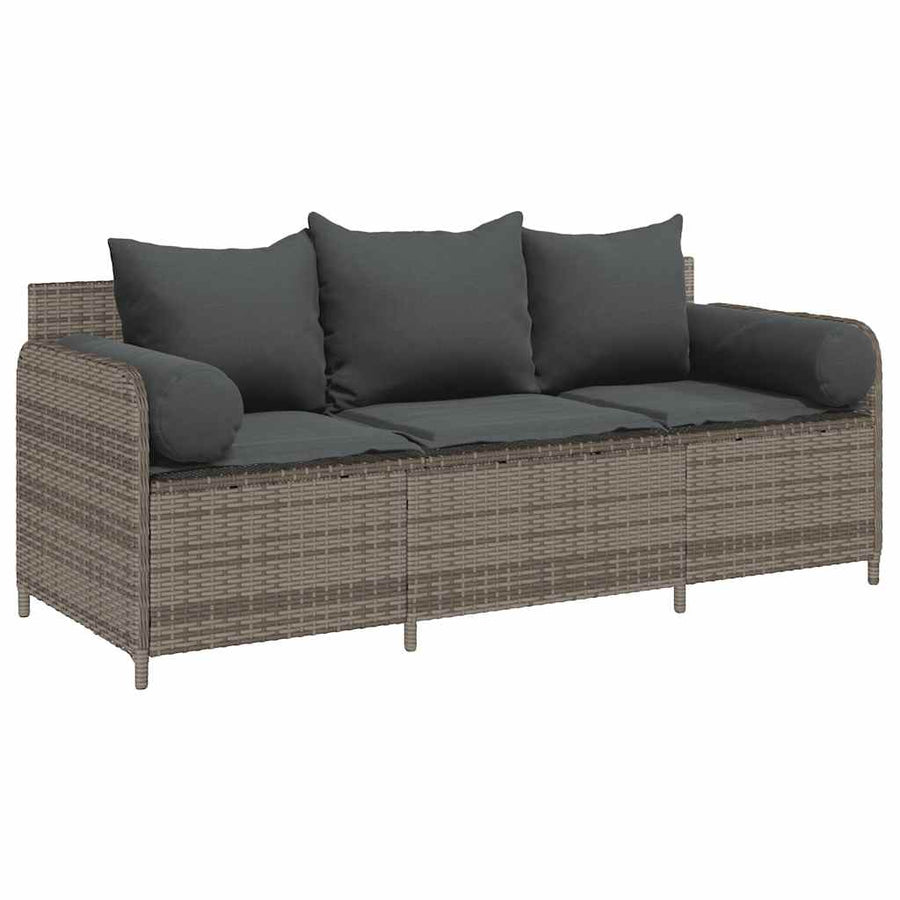 Tuinbank 3-Zits Met Kussens Poly Rattan Grijs Donkergrijs