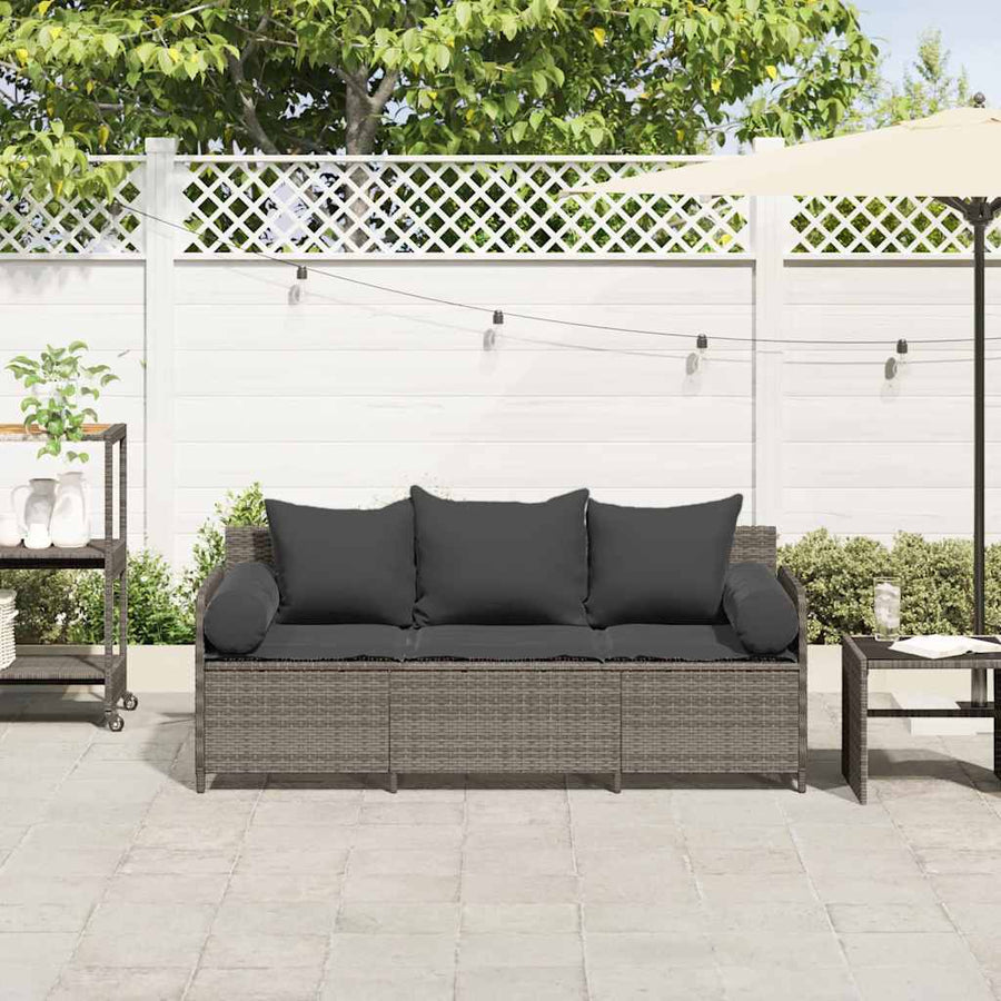 Tuinbank 3-Zits Met Kussens Poly Rattan Grijs Donkergrijs