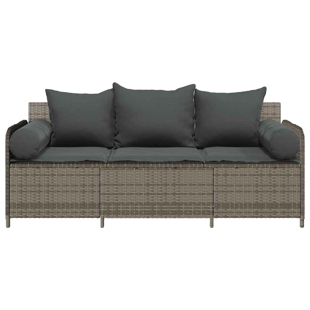 Tuinbank 3-Zits Met Kussens Poly Rattan Grijs Donkergrijs
