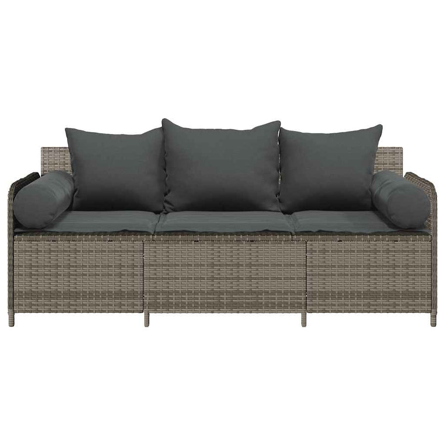 Tuinbank 3-Zits Met Kussens Poly Rattan Grijs Donkergrijs