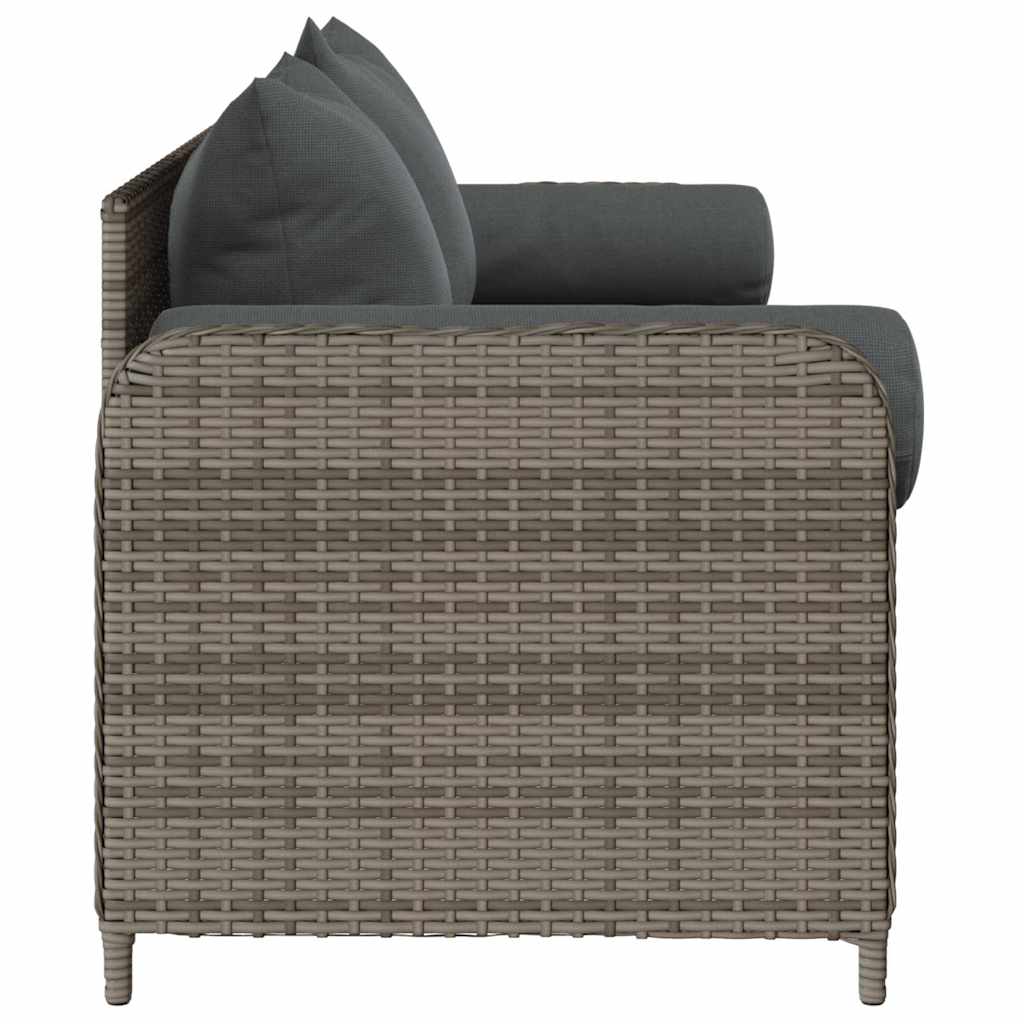 Tuinbank 3-Zits Met Kussens Poly Rattan Grijs Donkergrijs