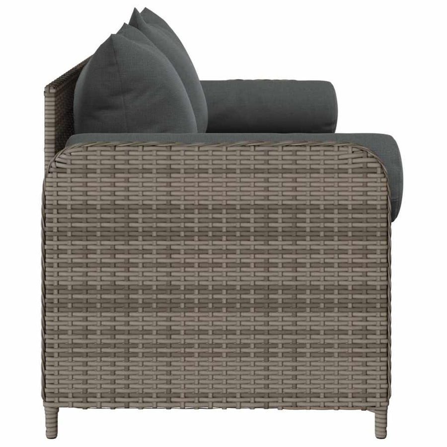 Tuinbank 3-Zits Met Kussens Poly Rattan Grijs Donkergrijs