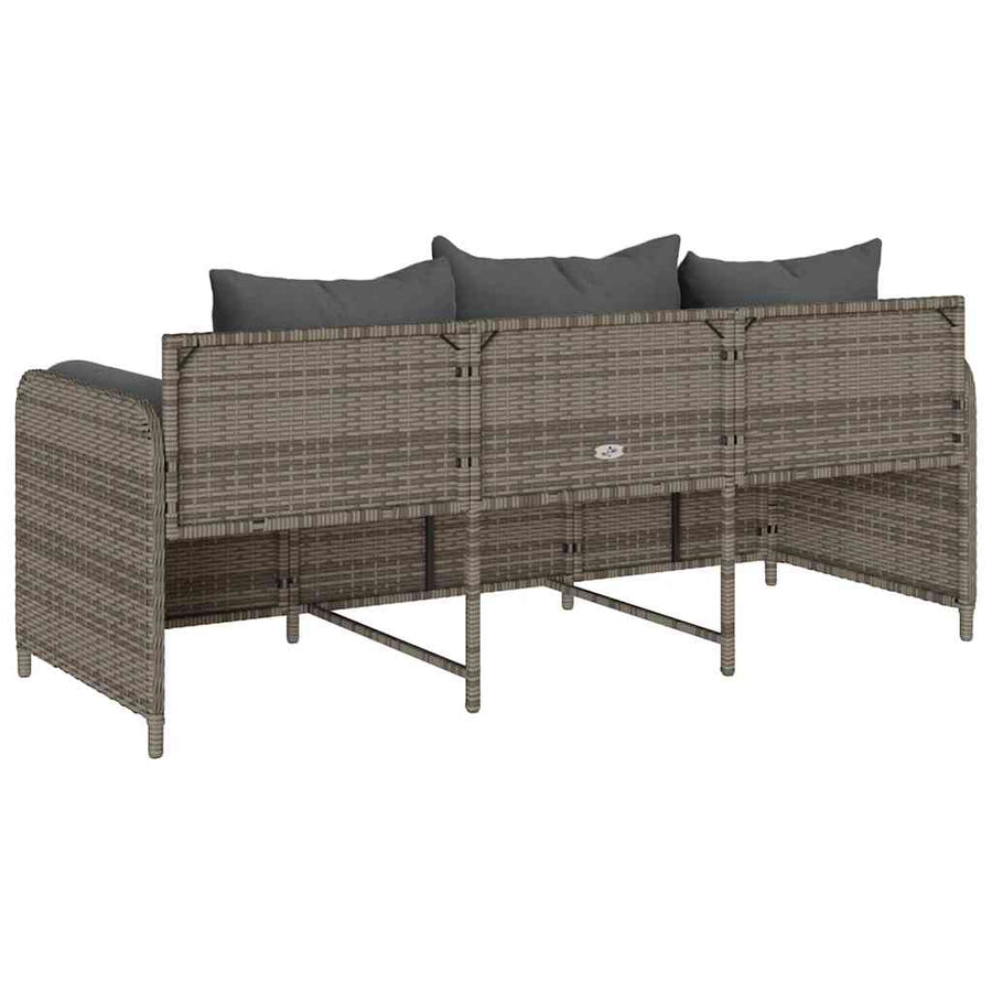 Tuinbank 3-Zits Met Kussens Poly Rattan Grijs Donkergrijs