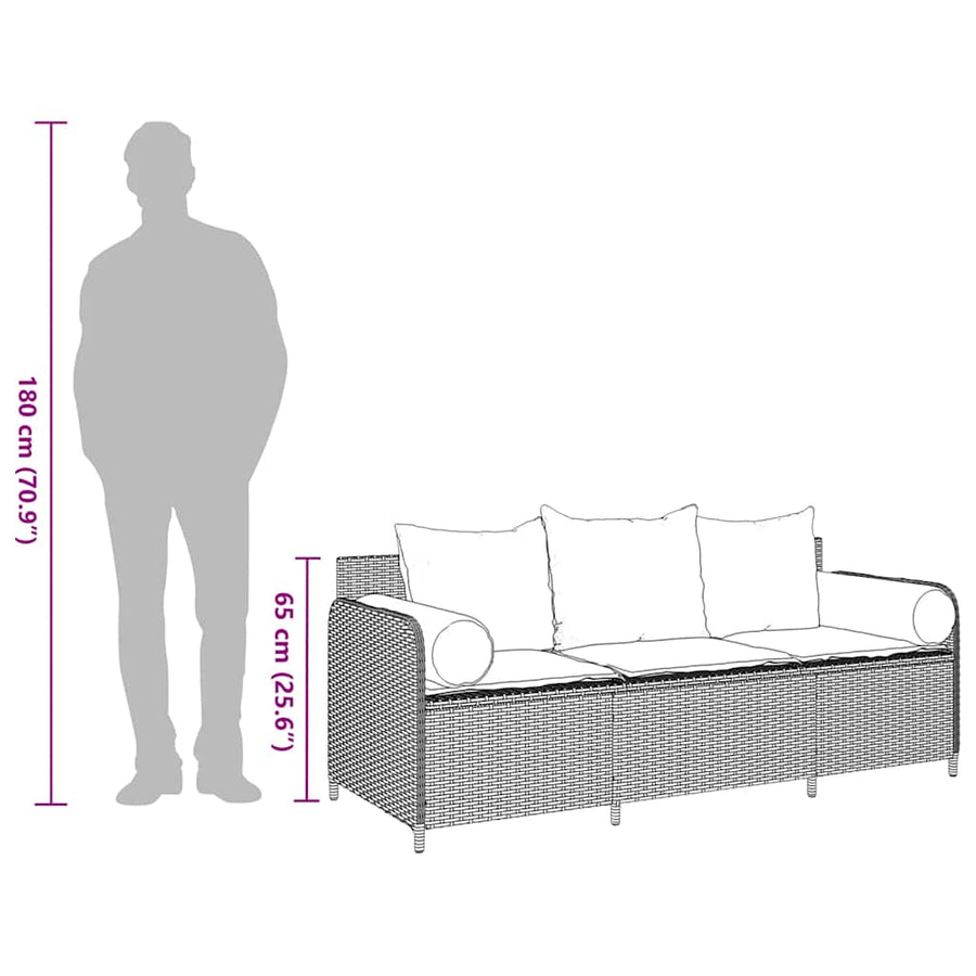Tuinbank 3-Zits Met Kussens Poly Rattan Grijs Donkergrijs
