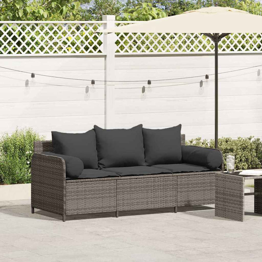 Tuinbank 3-Zits Met Kussens Poly Rattan Grijs Donkergrijs