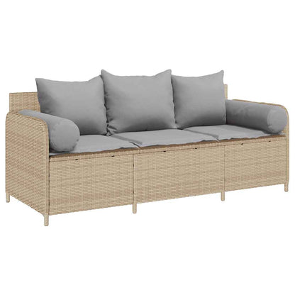 Tuinbank 3-Zits Met Kussens Poly Rattan Beige Lichtgrijs