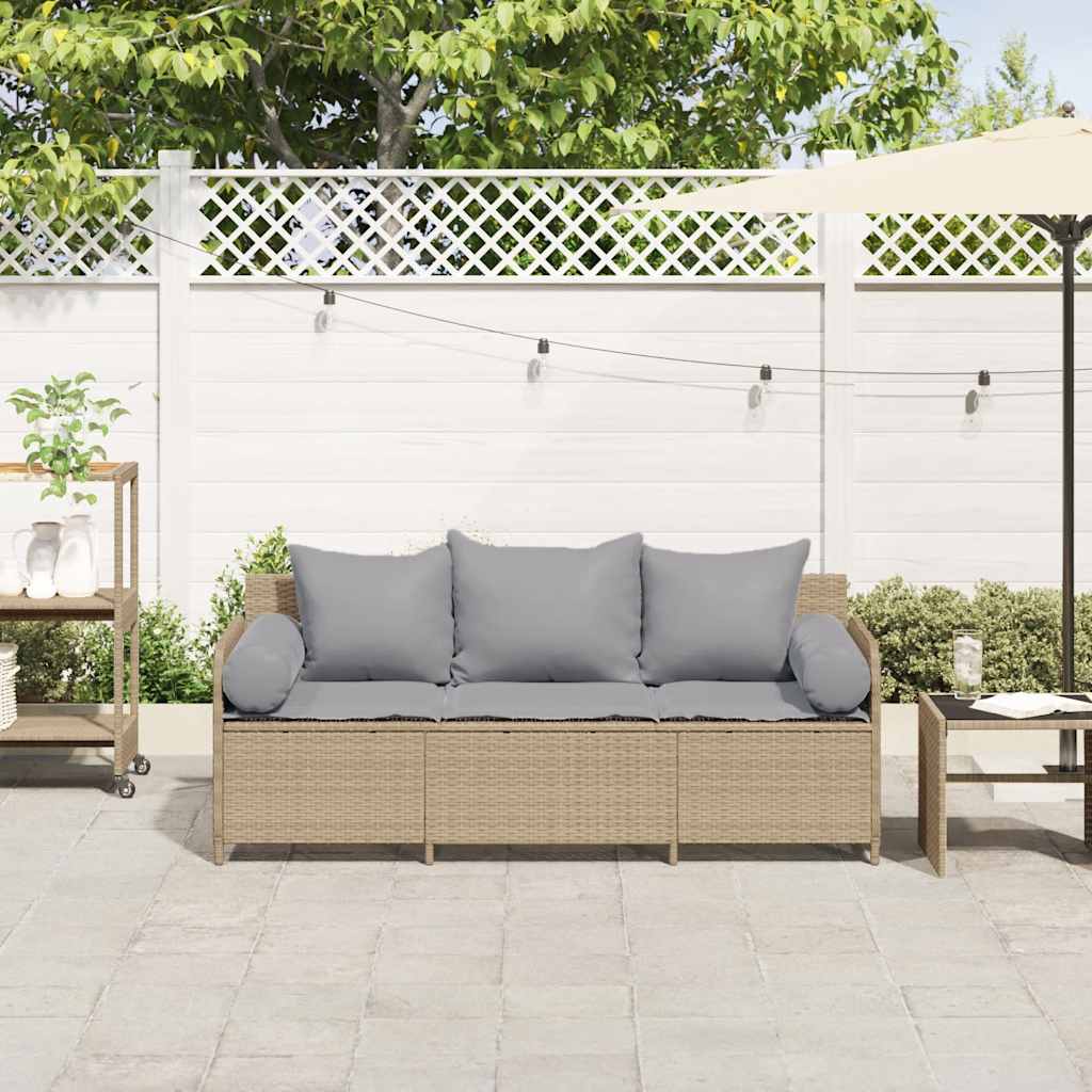 Tuinbank 3-Zits Met Kussens Poly Rattan Beige Lichtgrijs