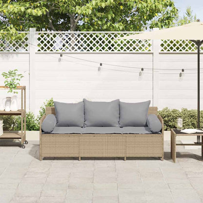 Tuinbank 3-Zits Met Kussens Poly Rattan Beige Lichtgrijs
