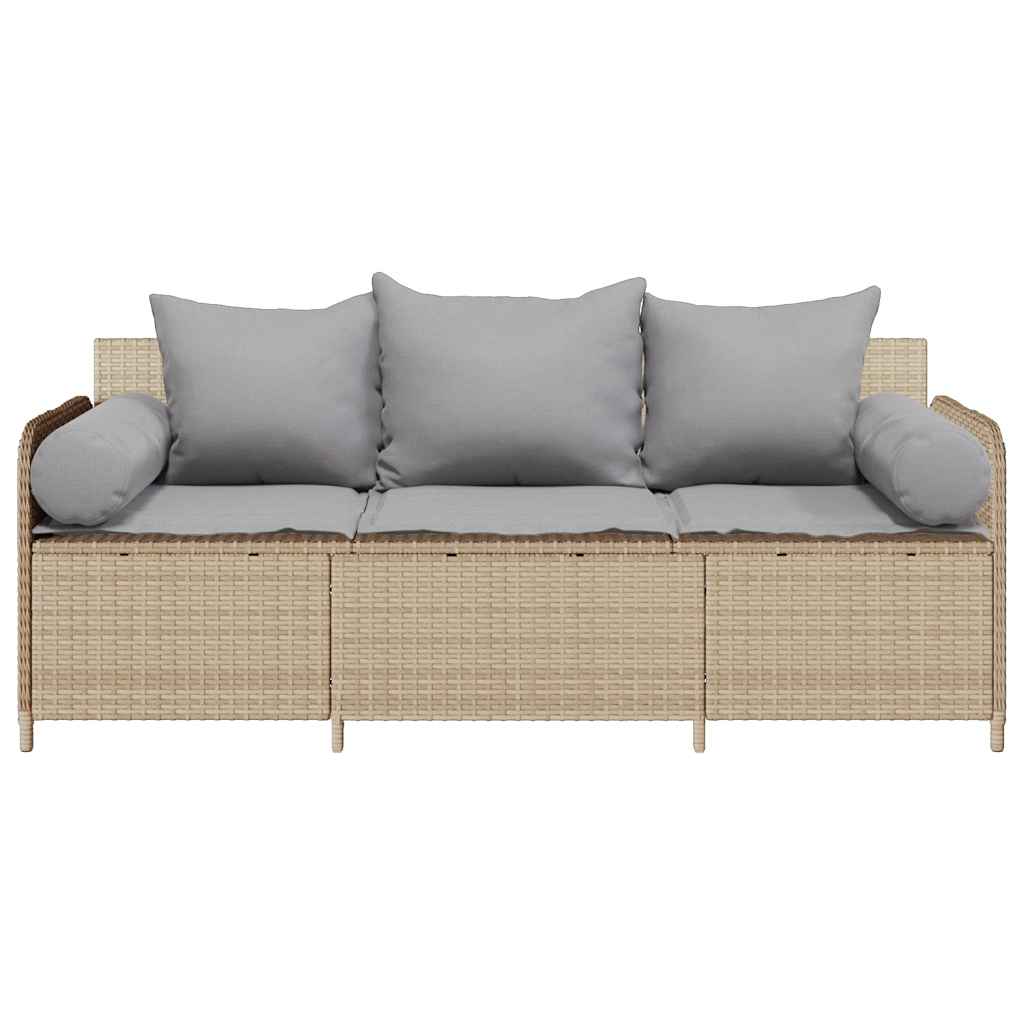 Tuinbank 3-Zits Met Kussens Poly Rattan Beige Lichtgrijs