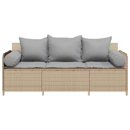 Tuinbank 3-Zits Met Kussens Poly Rattan Beige Lichtgrijs