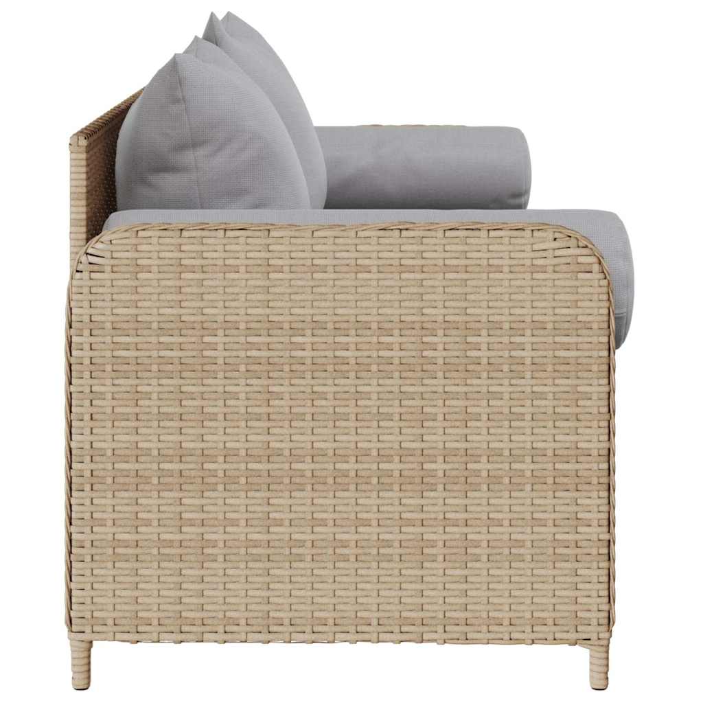 Tuinbank 3-Zits Met Kussens Poly Rattan Beige Lichtgrijs