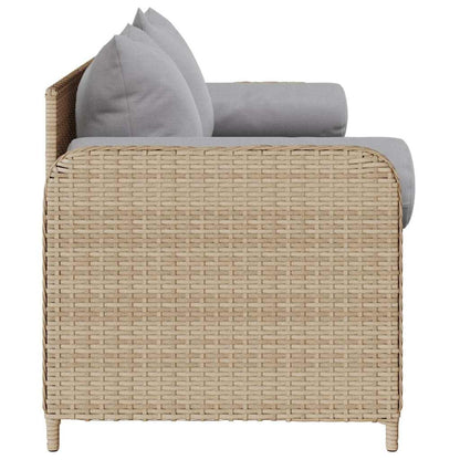 Tuinbank 3-Zits Met Kussens Poly Rattan Beige Lichtgrijs