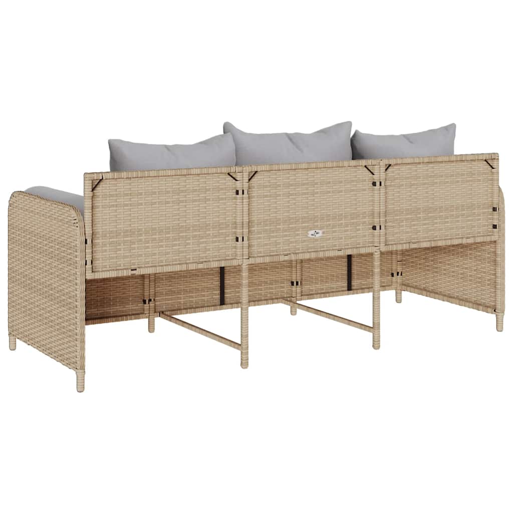 Tuinbank 3-Zits Met Kussens Poly Rattan Beige Lichtgrijs
