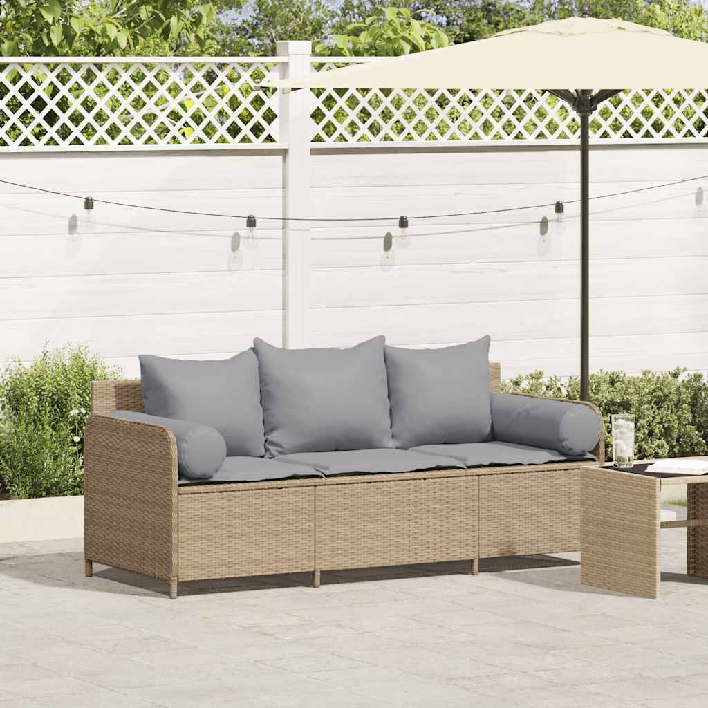 Tuinbank 3-Zits Met Kussens Poly Rattan Beige Lichtgrijs