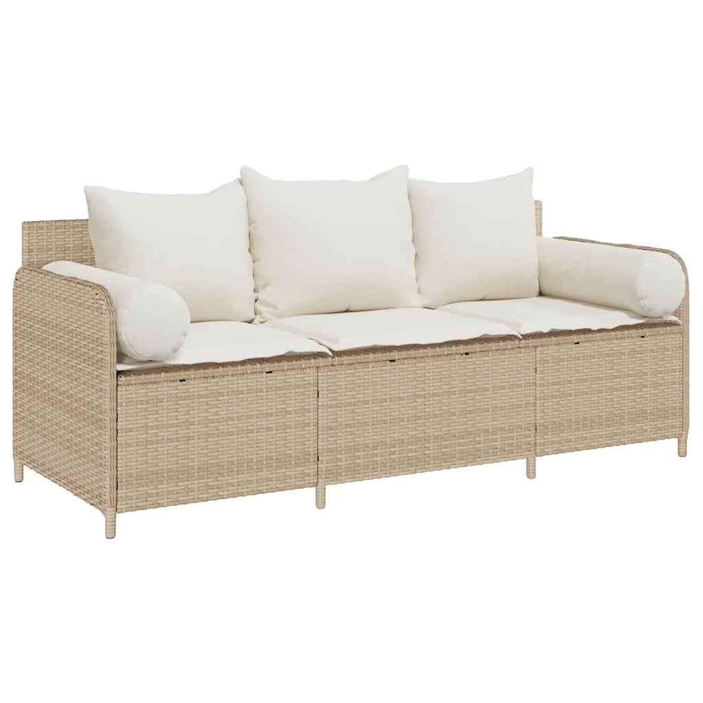 Tuinbank 3-Zits Met Kussens Poly Rattan Beige Crèmewit