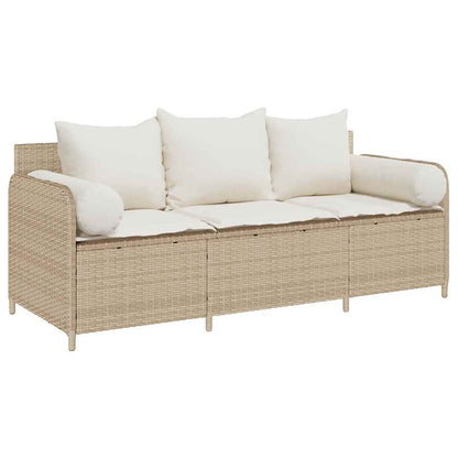 Tuinbank 3-Zits Met Kussens Poly Rattan Beige Crèmewit