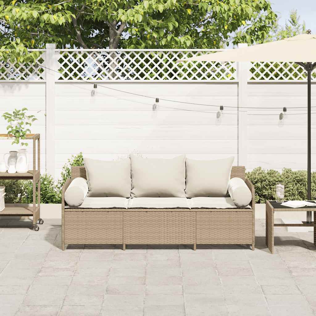 Tuinbank 3-Zits Met Kussens Poly Rattan Beige Crèmewit