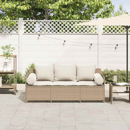 Tuinbank 3-Zits Met Kussens Poly Rattan Beige Crèmewit