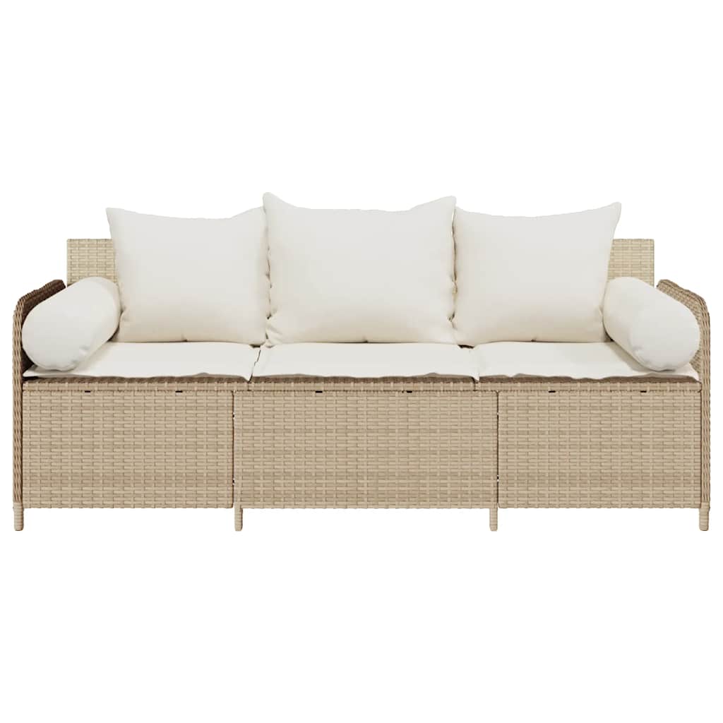Tuinbank 3-Zits Met Kussens Poly Rattan Beige Crèmewit