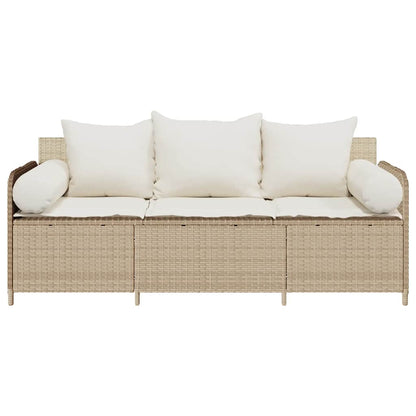 Tuinbank 3-Zits Met Kussens Poly Rattan Beige Crèmewit