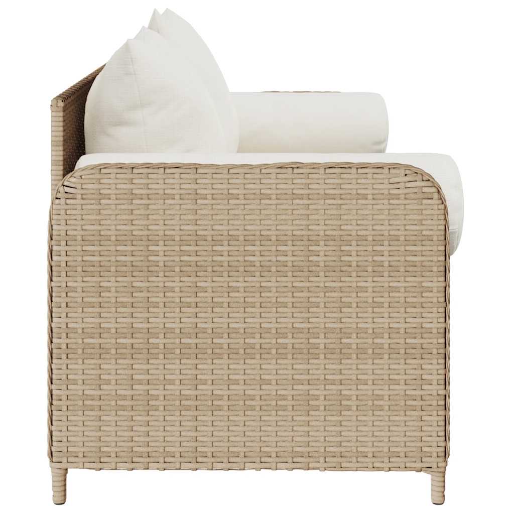 Tuinbank 3-Zits Met Kussens Poly Rattan Beige Crèmewit