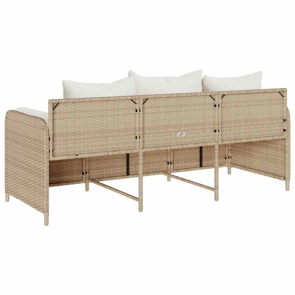 Tuinbank 3-Zits Met Kussens Poly Rattan Beige Crèmewit