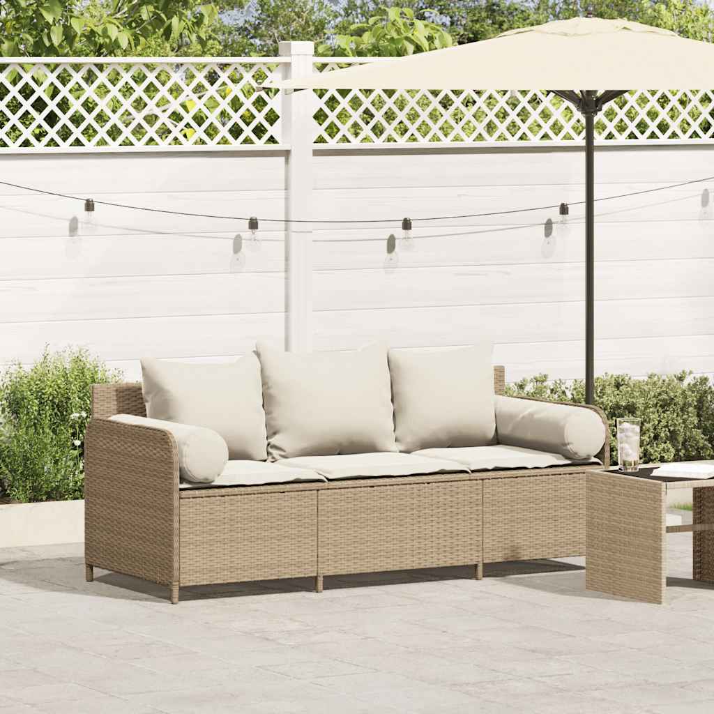 Tuinbank 3-Zits Met Kussens Poly Rattan Beige Crèmewit