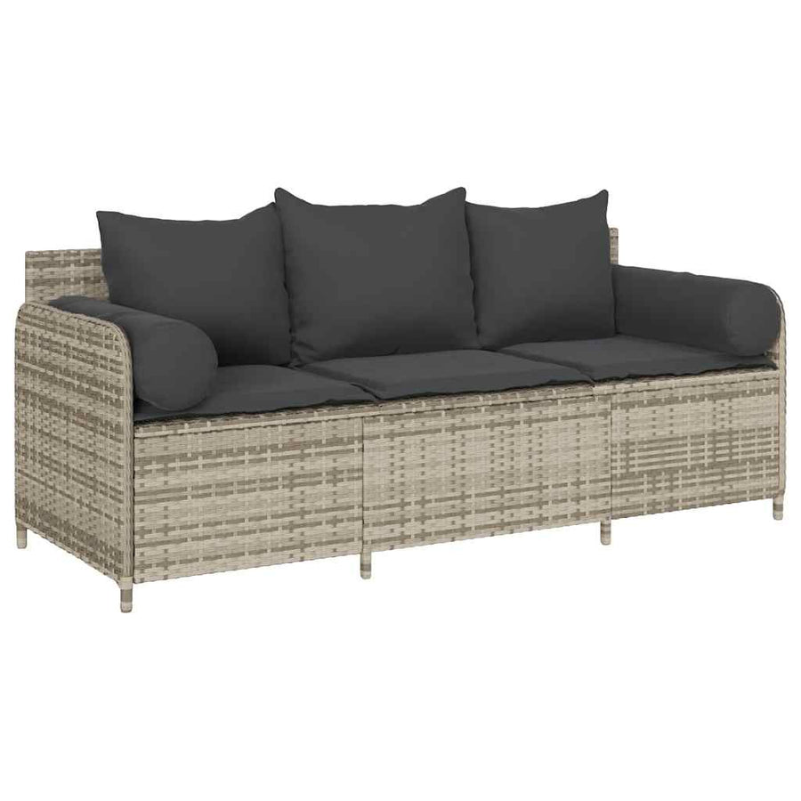 Tuinbank 3-Zits Met Kussens Poly Rattan Lichtgrijs Donkergrijs