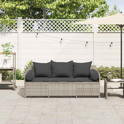 Tuinbank 3-Zits Met Kussens Poly Rattan Lichtgrijs Donkergrijs