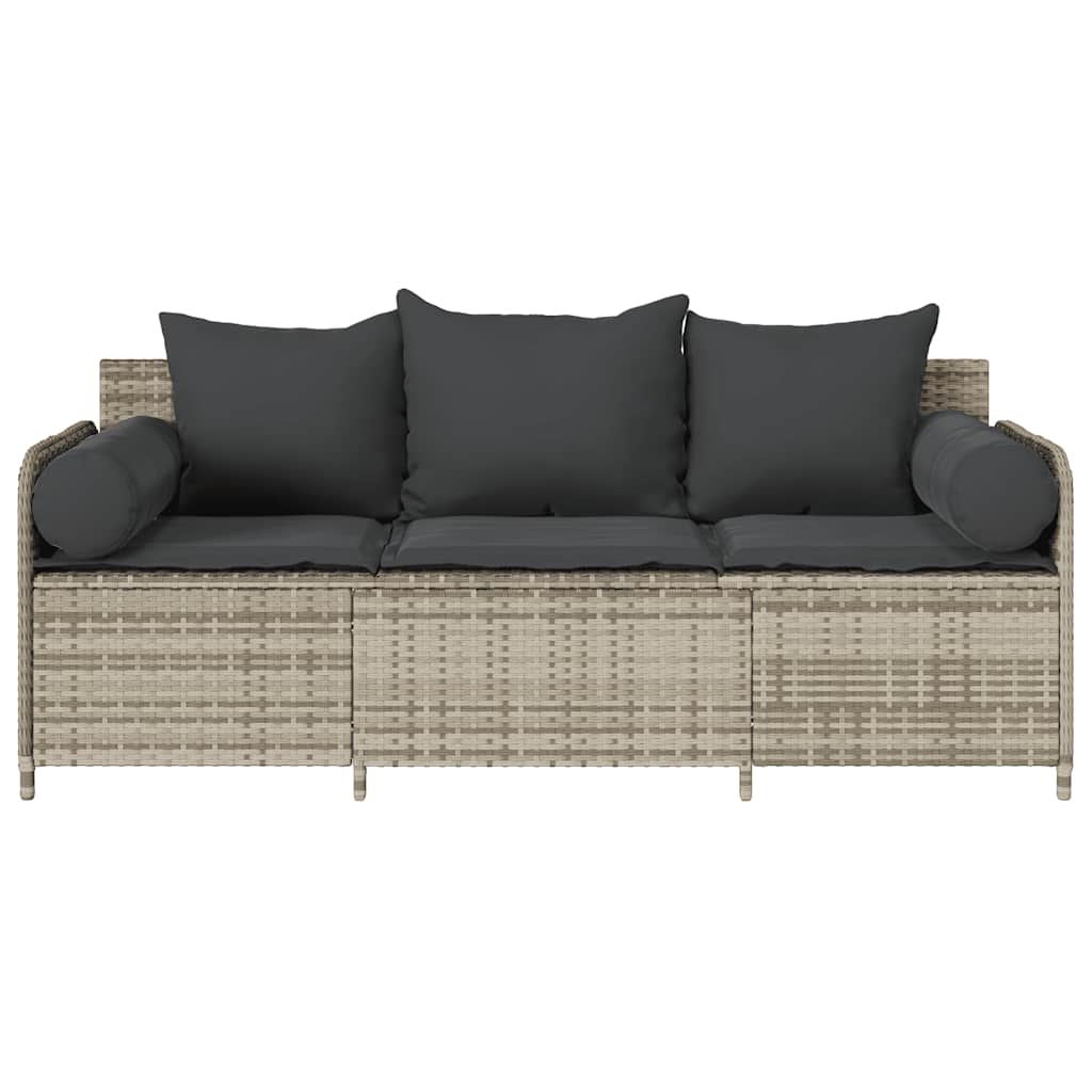 Tuinbank 3-Zits Met Kussens Poly Rattan Lichtgrijs Donkergrijs