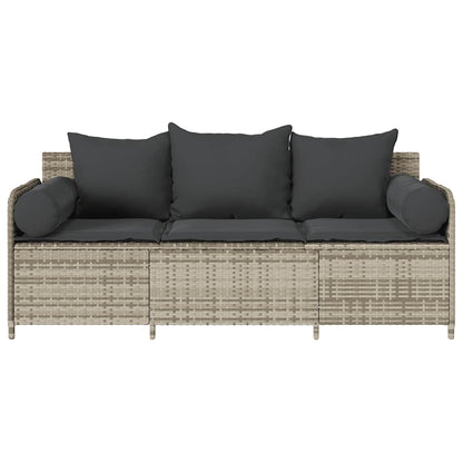 Tuinbank 3-Zits Met Kussens Poly Rattan Lichtgrijs Donkergrijs
