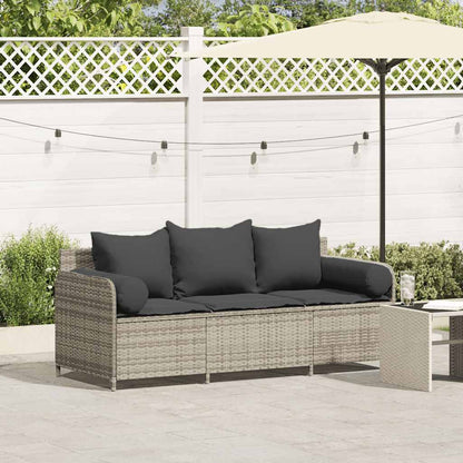 Tuinbank 3-Zits Met Kussens Poly Rattan Lichtgrijs Donkergrijs