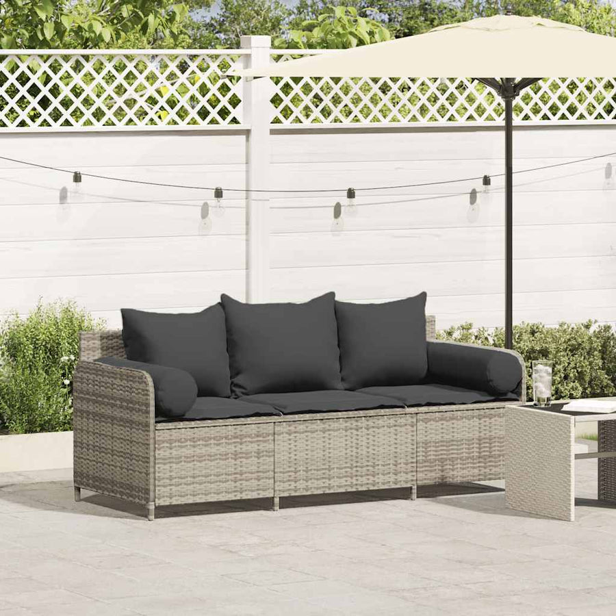 Tuinbank 3-Zits Met Kussens Poly Rattan Lichtgrijs Donkergrijs