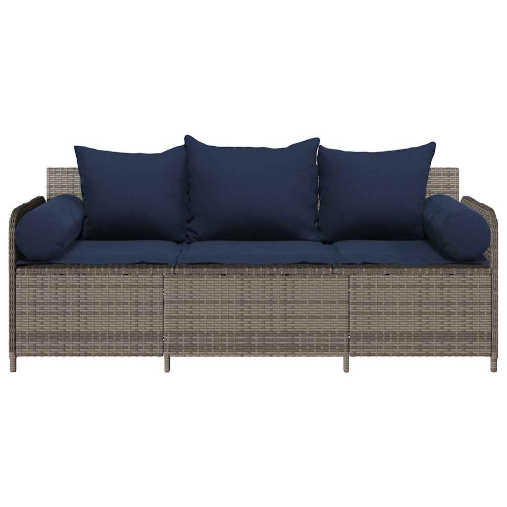 Tuinbank 3-Zits Met Kussens Poly Rattan Grijs Marineblauw