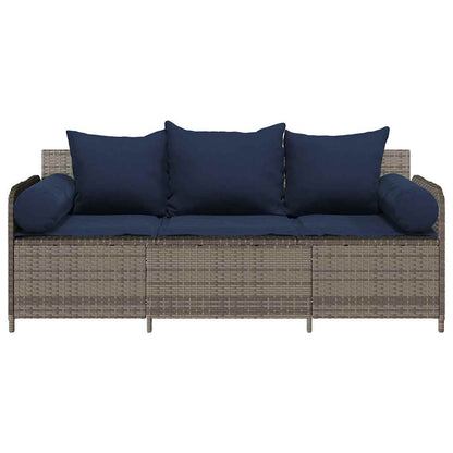 Tuinbank 3-Zits Met Kussens Poly Rattan Grijs Marineblauw