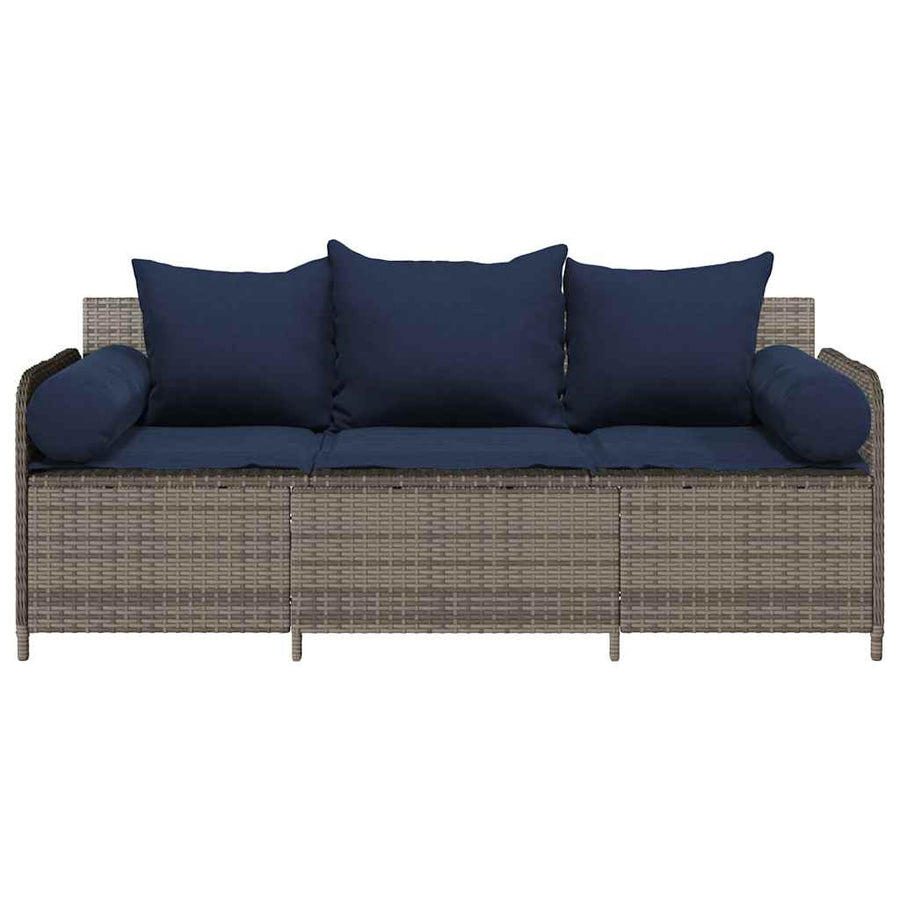 Tuinbank 3-Zits Met Kussens Poly Rattan Grijs Marineblauw