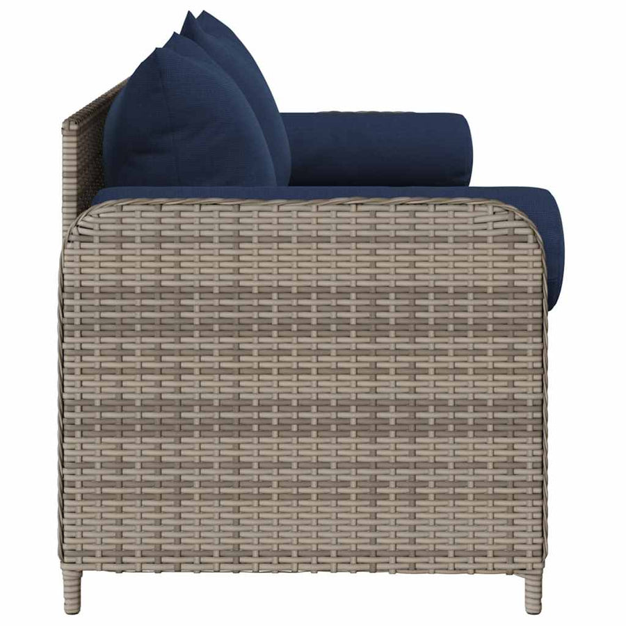 Tuinbank 3-Zits Met Kussens Poly Rattan Grijs Marineblauw