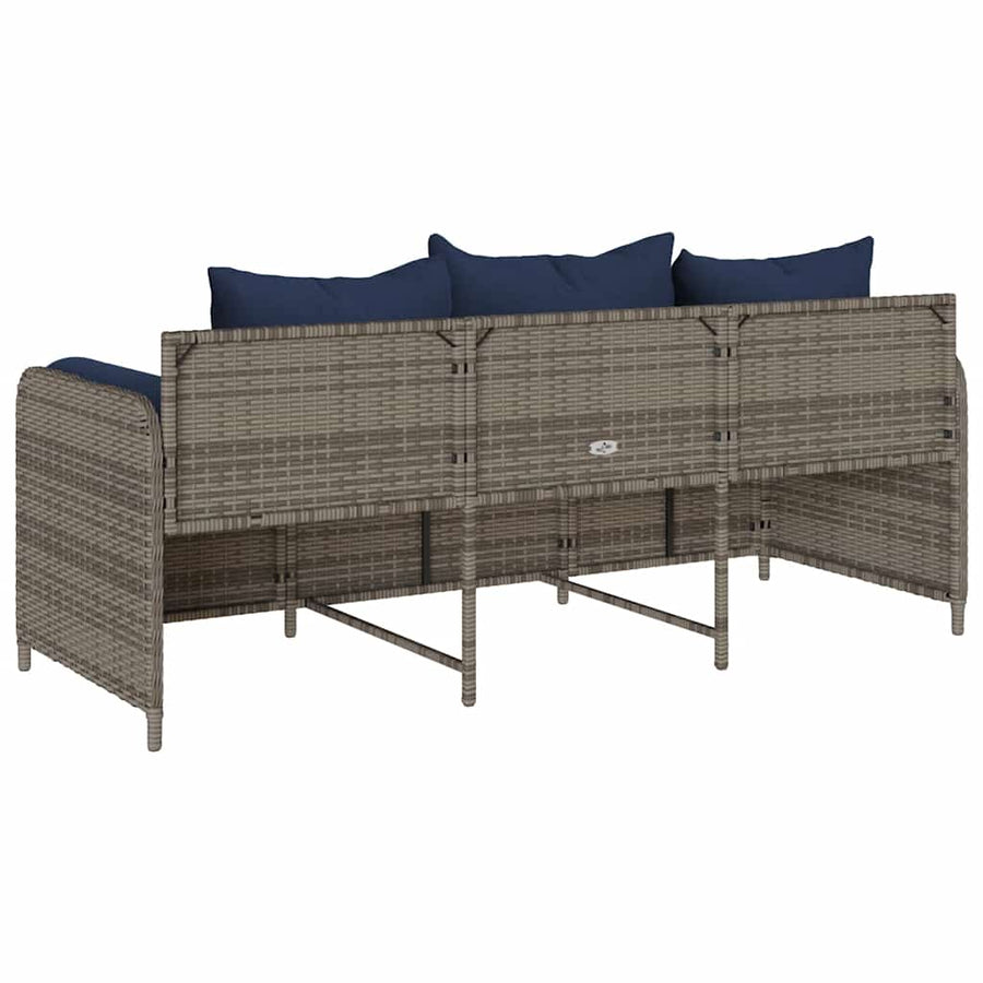 Tuinbank 3-Zits Met Kussens Poly Rattan Grijs Marineblauw
