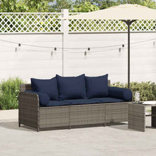 Tuinbank 3-Zits Met Kussens Poly Rattan Grijs Marineblauw